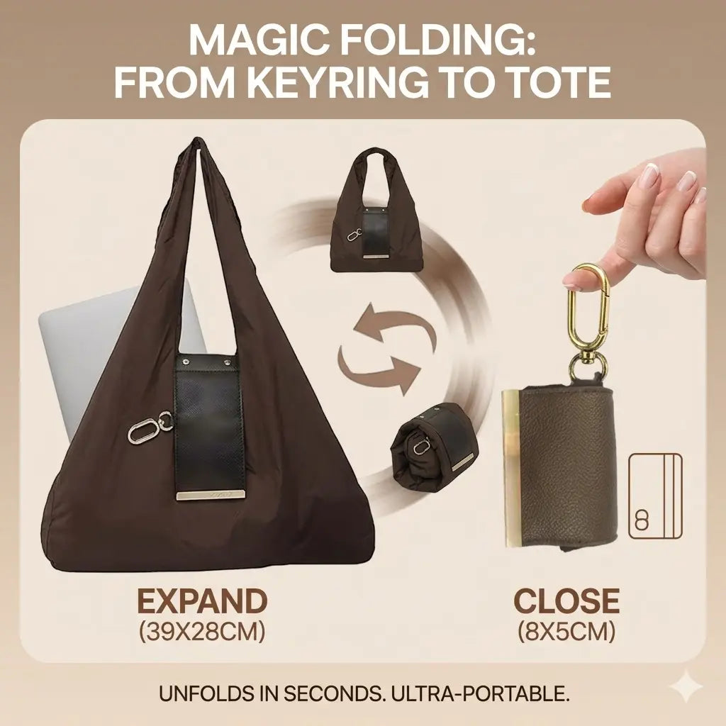 Foldable Stripes Keychain Grocery Bag with Snap Hook - Reusable, Adjustable, Expandable Handbag for Shopping & Travel Home Organizer Storage Bag