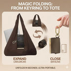 Foldable Stripes Keychain Grocery Bag with Snap Hook - Reusable, Adjustable, Expandable Handbag for Shopping & Travel Home Organizer Storage Bag